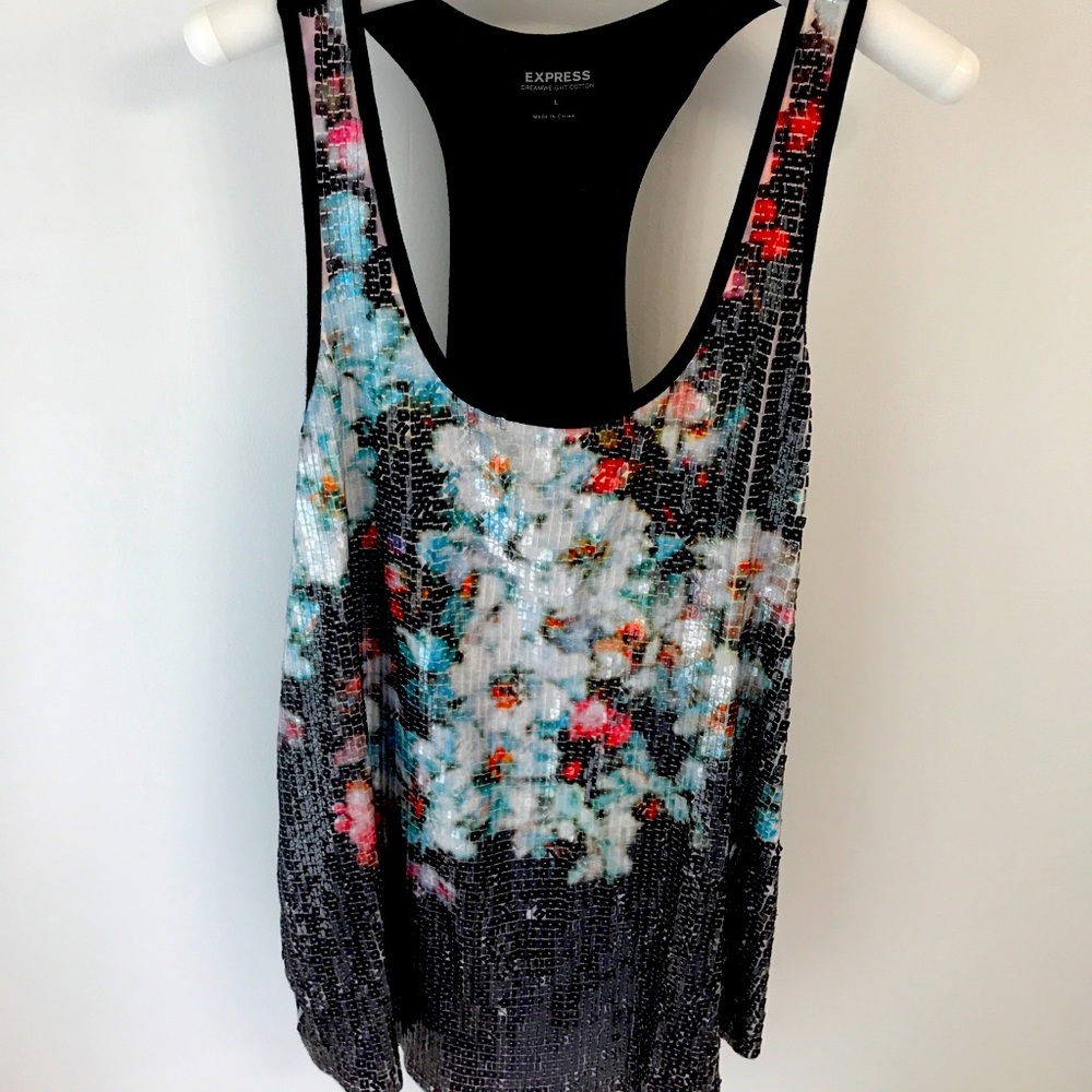 Express multi color sequence tank top size large good shape